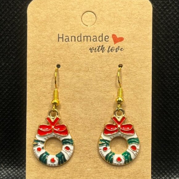3/$12~Christmas Wreath Earrings - Picture 2 of 5